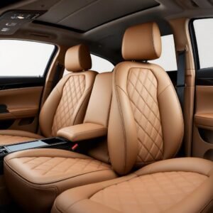 Luxury Diamond Quilted PU Leather Seat Cover – Premium Tan Color | Universal Fit