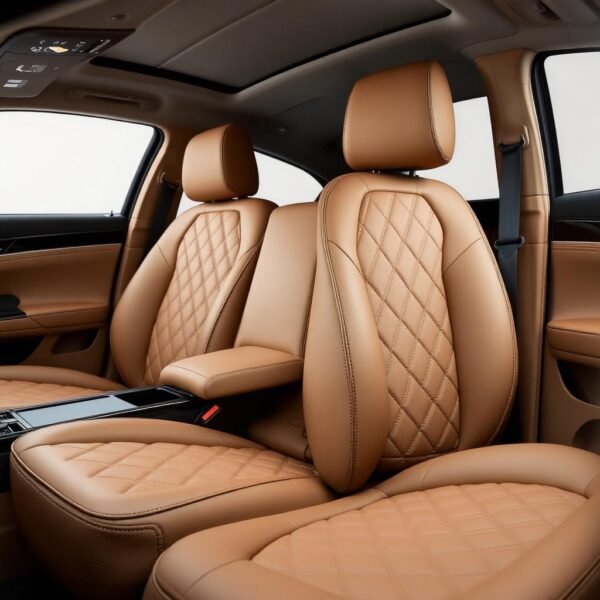 Luxury Diamond Quilted PU Leather Seat Cover – Premium Tan Color | Universal Fit